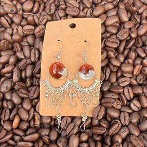 Handcrafted Silver-Tone Orange Brown Dangle Earrings